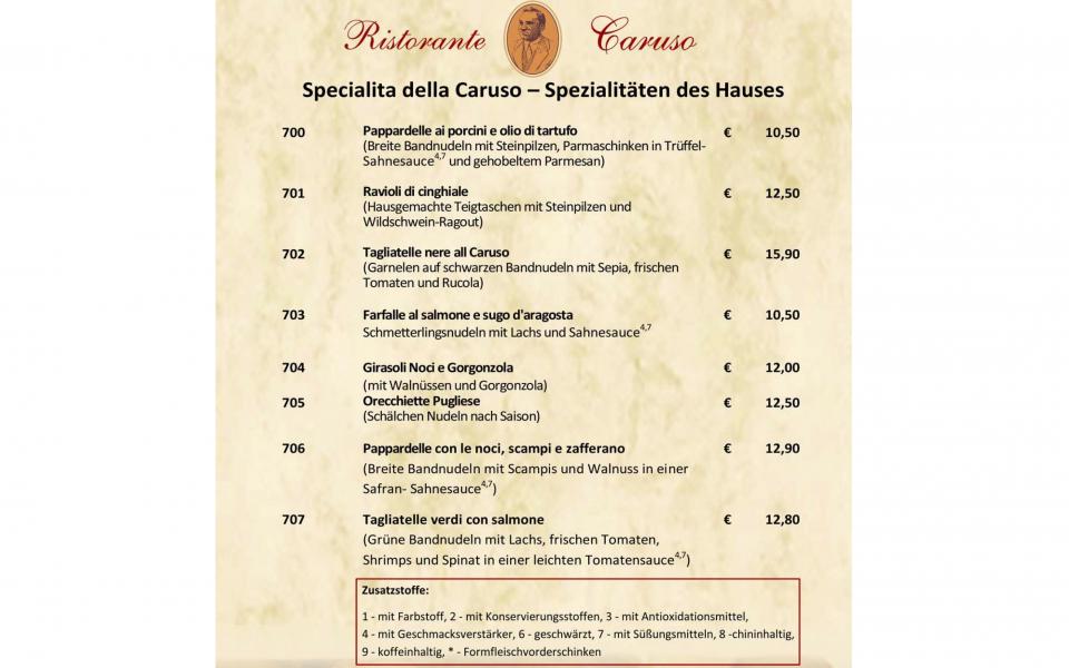 Speisekarte Ristorante "Caruso" Ihr Italiener - Reileck, Bernburger Straße, Paulusviertel aus Halle (Saale) 9