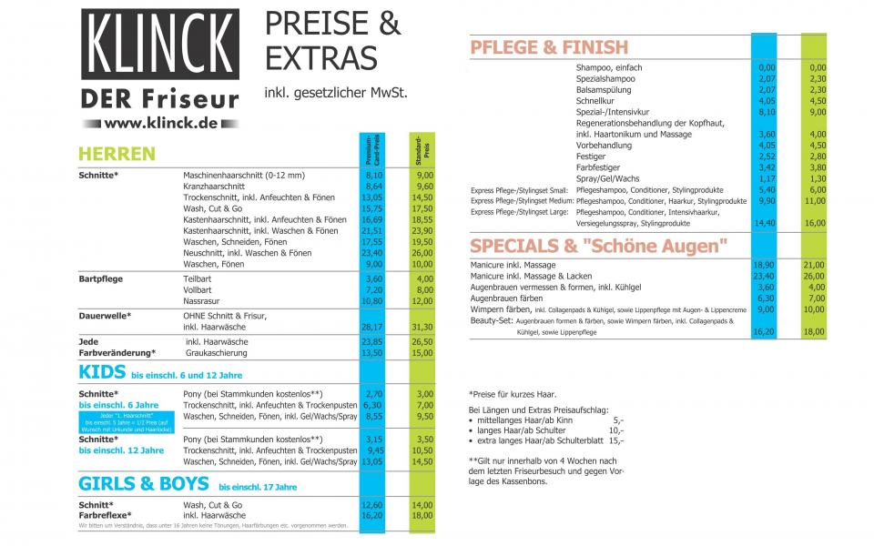 Preise Friseur Klinck am Moritzzwinger, Moritzzwinger, Altstadt aus Halle (Saale)