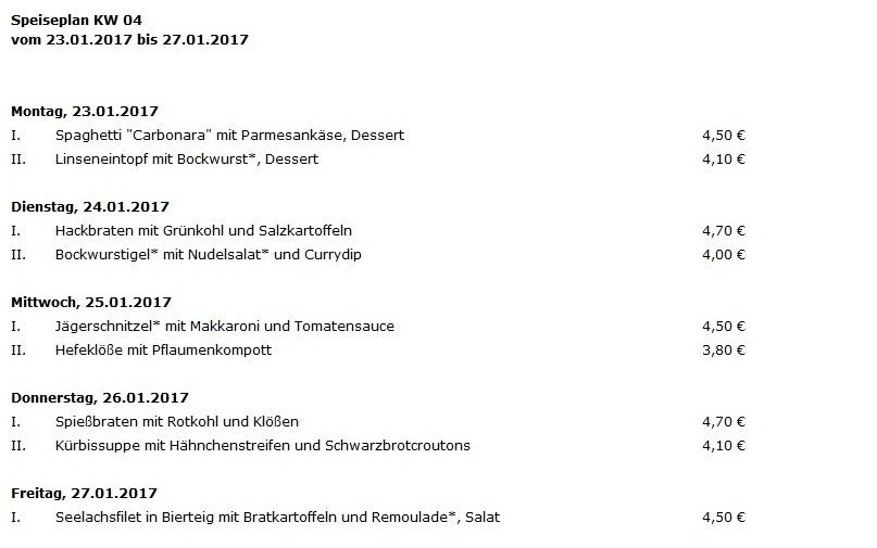 Speiseplan KW 04 vom 23.01.2017 bis 27.01.2017 Oertels Bistro, Inh. Jens Füßler - Eutritzsch aus Leipzig