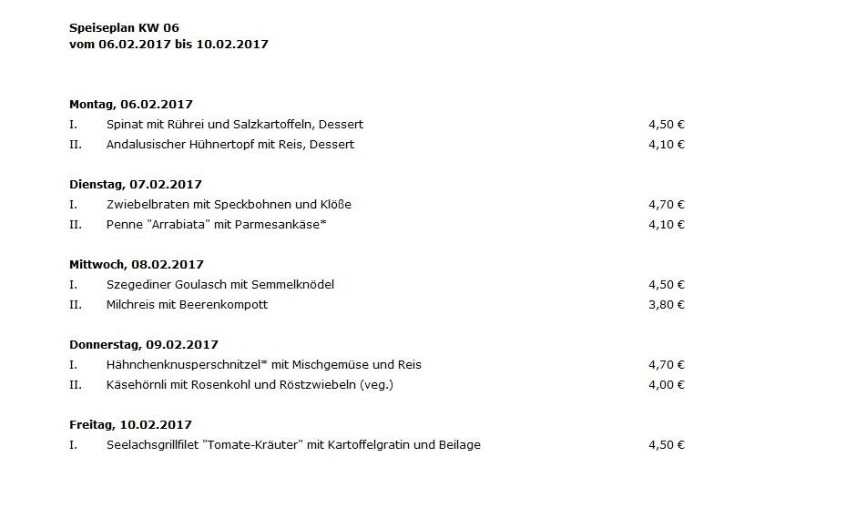 Speiseplan KW 06 vom 06.02.2017 bis 10.02.2017 Oertels Bistro - Eutritzsch aus Leipzig