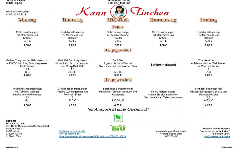 Speiseplan Kanntinchen 11.07.-15.07.2016  - Raab Karcher aus Leipzig