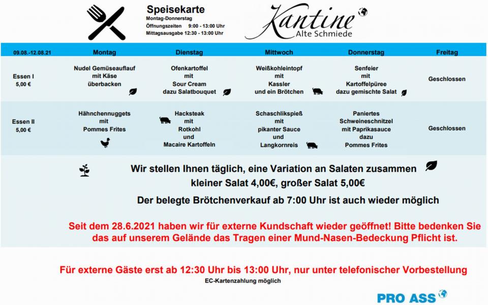 Essen ab 09. August 2021 Kantine "Alte Schmiede" - BMA, Am Alten Bahnhof, Südstadt aus Braunschweig