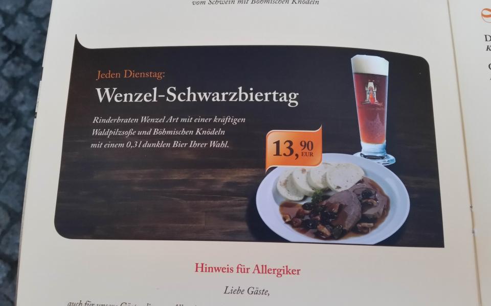 jeden Dienstag Wenzel-Schwarzbiertag für 13,90 Euro in den Wenzels Prager Bierstuben in Halle (Saale)