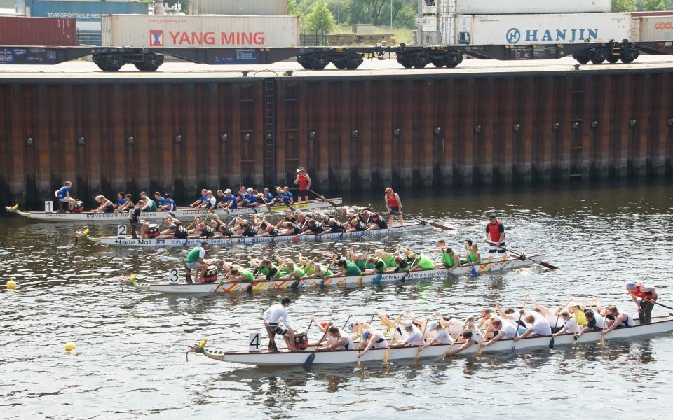 Drachenbootrennen Wettkampf Saale Hafen Trotha aus Halle (Saale) 5