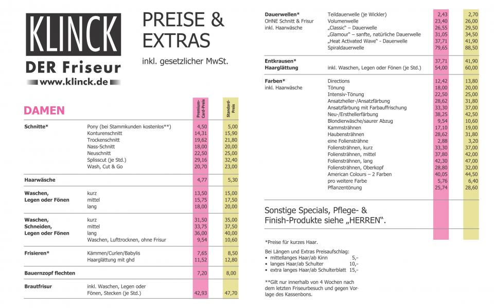 Preise Friseur Klinck - Katowicer, Katowicer Strasse, Vogelweide aus Halle (Saale) 2
